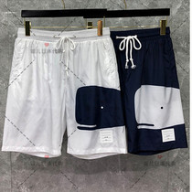 Silver Childrens Day Thom Browne 20 new TB Side Large Whale Pattern Beach Pants Tightness for men and women shorts