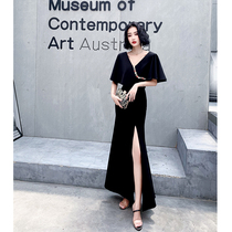 Black evening dress dress female 2020 new banquet temperament long Noble celebrity host can wear annual meeting