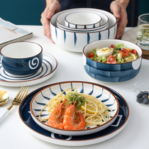 Japanese ceramic dish bowl set Creative net red dish plate Household plate Hand-painted simple tableware bowl chopsticks rice noodle bowl combination