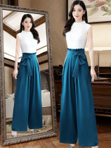 2020 Summer new foreign atmosphere age wide leg pants set fashion professional attire temperament fan two-piece trousers