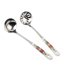 Xingyue fashion ceramic handle stainless steel spoon small colander soup shell hot pot spoon rinse hot pot colander Soup Bowl Spoon