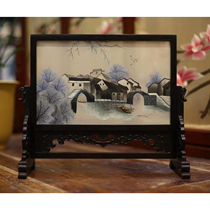 Double-sided embroidered purple sandalwoodJiangnan Water Village home decoration ornaments embroidered silk
