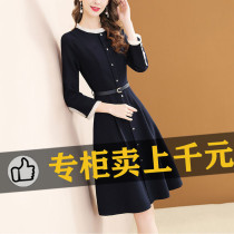 High-end luxury big-name long-sleeved dress womens spring dress 2022 new age-reducing fungus collar tie-up all-match A-line skirt
