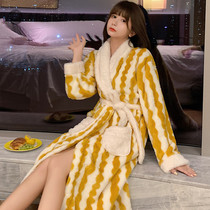 Japanese autumn and winter robes female thick velvet coral velvet pajamas female warm flannel extended bathrobe