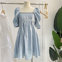 Solid color 2021 summer new womens clothing Korean version slim waist thin tide ins temperament goddess fan design sense