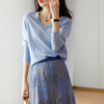 Thin-style wool knit cardiovert 2022 Spring new inner hitch undershirt loose 100 lap long sleeves knit blouse women