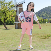 Girl Sports Suit Summer Dress 2022 New Ocean Qi Children CUHK Child Elementary School Kids Summer Blue Ball Conserved Red Tides