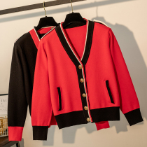 Small fragrant wind knitted cardigan womens sweater jacket Foreign color color spring and autumn red outside with loose short shawl