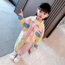Girls spring clothing suit 2022 new internet red female baby clothes small and medium children clothes foreign air denim shirts two sets