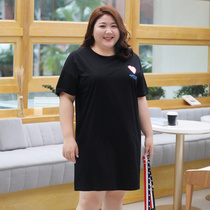 Q2021 summer clothes plus fat plus size womens long T-shirt skirt short sleeve loose fat mm200 kg belly top