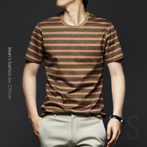 2021 Summer new mens round collar short sleeves T-shirt double silk light cotton boomer ice silk 100 lap pure cotton half sleeve compassionate