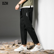 DZH black pants mens loose straight pants high elastic mens casual pants Korean trend wild handsome mens pants