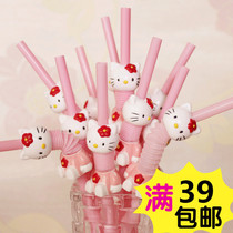 Super Cute Hello Kitty Retractable Curved Cartoon Straw Pink kt Drink drink straw