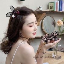 Korean mesh bow hairclip female ins Net red side clip cute rabbit ear hairpin back small hairclip