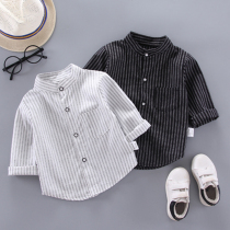 Childrens clothing boys  shirts 2020 new mens baby shirts childrens spring and autumn tops thin vertical strip long-sleeved shirts tide