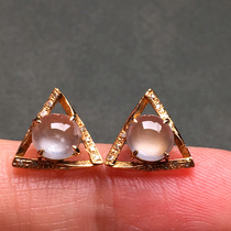 Emerald triangular egg face earrings Burmese 18K gold inlaid A goods exquisite retro womens belt certificate hot sale