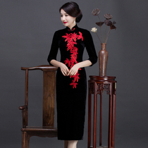 (Cheongsam broken code clearance) Middle-aged mother dressed in high-end gold velvet hi mother-in-law dress Tang dress