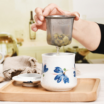 Hand-painted ceramic teacup with lid with filter mug home office tea drinking cup creative retro