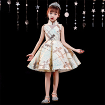 Girls dress summer high-end foreign flower children birthday wedding host puffy skirt childrens piano performance clothing