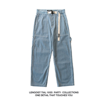 STRAP EASY PANTS Japanese retro stripes machine can loose mens and womens denim casual trousers wide leg PANTS