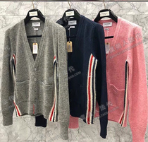 Thom Browne cardiovert TB double side color bar V collar coarse needle wool knit male and female sweaters jacket