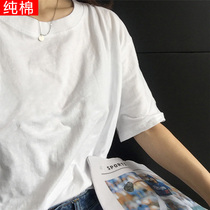 Short sleeve womens new base shirt loose Korean spring summer round neck Joker pure white cotton T-shirt half sleeve shirt