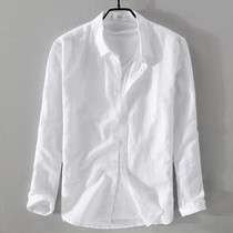 Cotton linen white shirt mens new fashion retro loose breathable inch shirt sun protection boutique casual outer wear shirt jz