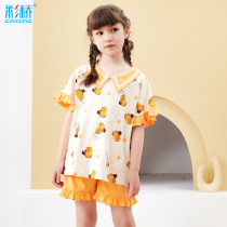 Girls pajamas summer thin cotton Princess childrens air-conditioned clothing little girl home clothes big children short-sleeved shorts
