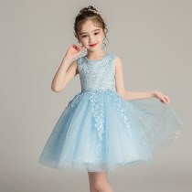 Girls summer dress 6 blue 7 childrens princess dress 9 years old 8 summer lace puffy gauze dress