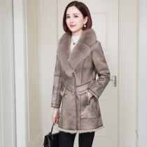 zqqz2021 new leather Rex rabbit fur one female long fox fur collar slim fur coat 2109