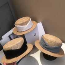 Paris New socialite wind flat top hat female summer wheat straw sunshade Sun Sun straw hat children Beach hat tide tide