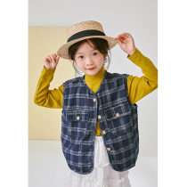 Pear small leisure childrens vest boys and girls 2021 Autumn New Korean fashion old vintage plaid neutral vest