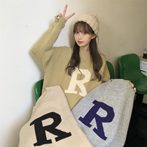 Autumn Korean version 2021 New Loose Joker Simple Letter Round Neck Pullover Long Sleeve Knitted Sweater Women Student