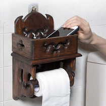Solid Wood retro toilet roll paper holder mobile phone holder roll paper box kitchen bathroom towel rack toilet tissue box