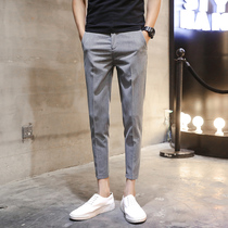 Tide brand spring and summer long pants mens casual pants striped nine-point pants mens pants Korean version of the trend slim-fit small feet pants