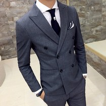 New suit suit mens double breasted slim Korean three-piece suit business formal wedding dress groom suit tide