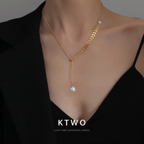 Korean ins tide cold wind advanced sense simple retro kgold tassel pearl necklace female personality sense choker