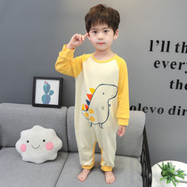 Boy conjoined pyjamas spring autumn pure cotton male baby cartoon one-piece clothes children long sleeve home for childrens climbing clothes