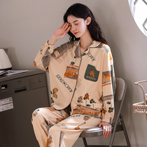 Pajamas womens spring and autumn cotton long-sleeved fat mm200 pounds plus fat plus size maternity home wear suit 2021 new