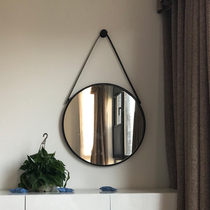 Nordic bathroom mirror round mirror cosmetic mirror round decorative mirror Black Mirror Wall Wall iron art