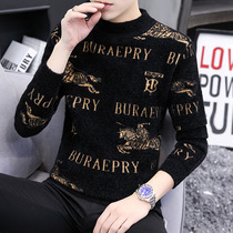 Mens sweater Spring and Autumn New slim trend Joker personality printed round neck thread clothing long sleeve knitted base shirt