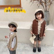 Children's knitted waistcoat spring and autumn new girls mori sweater breasted vest Korean version of baby foreign style cardigan waistcoat