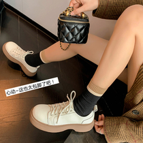 Black lacing thick bottom small leather shoes women 2022 new Inn Wind Lefort shoes spring casual pine pastry genuine leather single shoes