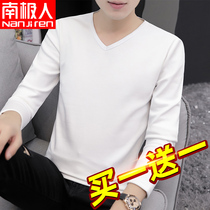 Modal men long sleeve T-shirt autumn and winter new autumn clothes cotton plus velvet warm inside base shirt clothes K