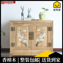 Solid wood wardrobe top cabinet simple modern camphor wood painted storage top cabinet new Chinese style heightened storage cabinet top cabinet