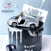 Baking Cake Decoration Male God Husband Back Force Cool Sports Car Laser Flag Golden Stars Birthday Cake Hem