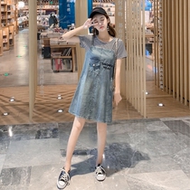 Japan to buy Hong Kong trendy brand womens clothing 2020 summer new denim strap dress stitching fake two loose and thin