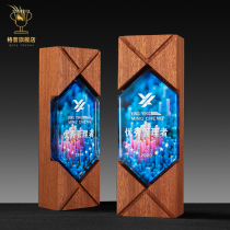Wooden color printing medals creative custom metal free lettering honors annual awards excellent staff crystal trophy