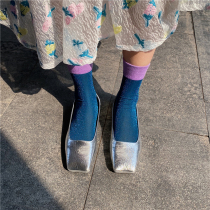 LET ME SEE color-color gold and silver silk socks female ins tide Crystal socks shiny silk pile socks Korean version of short socks