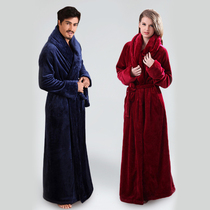 Japanese flannel pyjamas womens autumn and winter thickening lengthened large code lovers pyjamas coral suede mens bathrobe home clothes